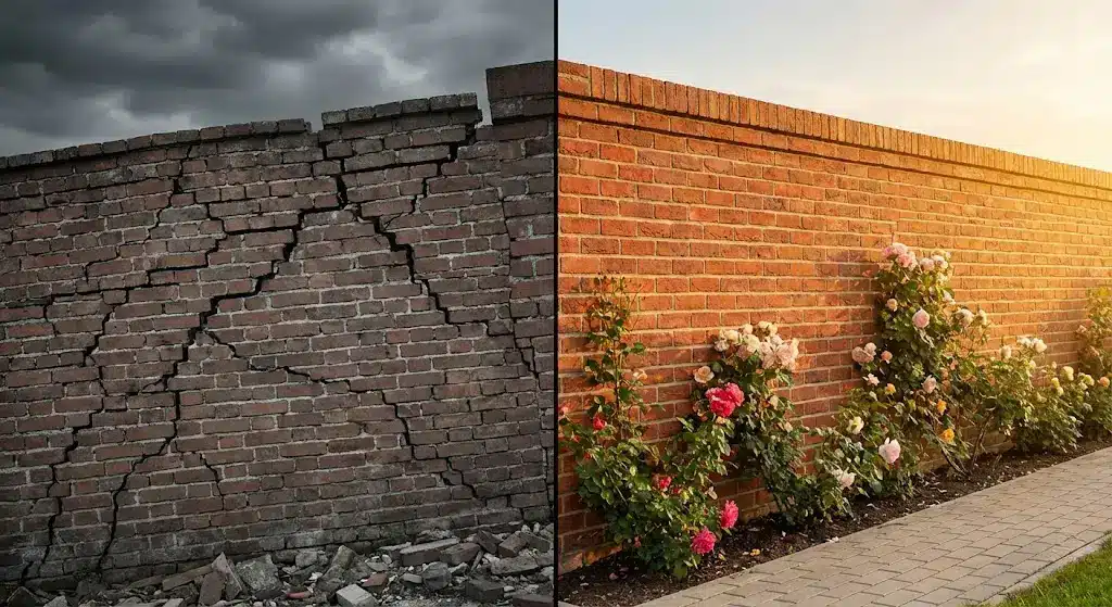 mur przed i po naprawie